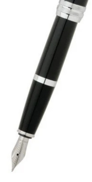 Bailey™ Black Lacquer Stainless Steel Medium Nib Fountain Pen - By Baano