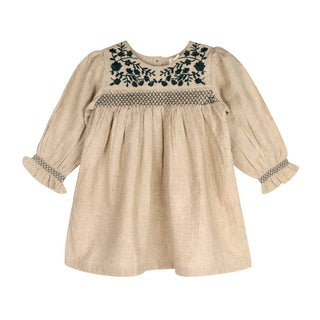 Meadow Breeze Linen Embroidered Oasis Dress
