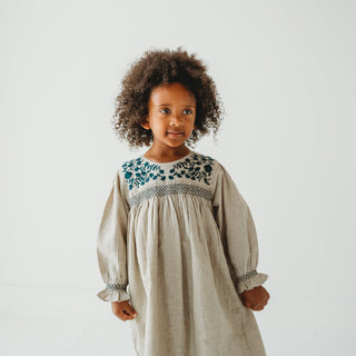 Meadow Breeze Linen Embroidered Oasis Dress