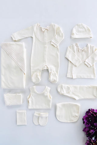 Alex Ecru Organic Cotton Newborn Coming Home Set (10 pcs) - By Baano