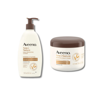 Aveeno Tone + Texture Exfoliating and Moisturizing Daily Body Lotion 532 ml & Moisturizing Night Body Cream 227gr - By Baano