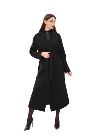 Cambridge Comfort Wraparound Wool Cashmere Coat in Black
