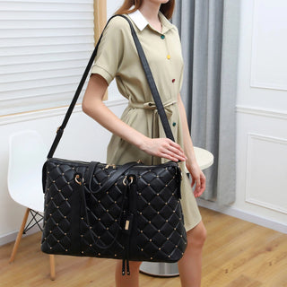 Diamond Quilted Vegan Leather Weekender Tote Bag Travellty