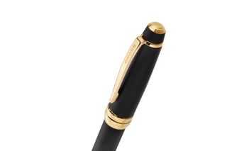 Bailey Matte Black Lacquer with 23KT Gold PVD Ballpoint Pen - By Baano