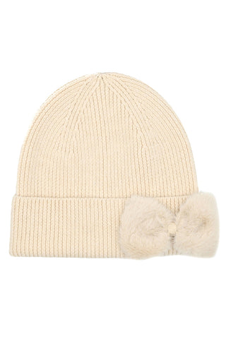 C.C Faux Fur Solid Bow Beanie Winter Hat