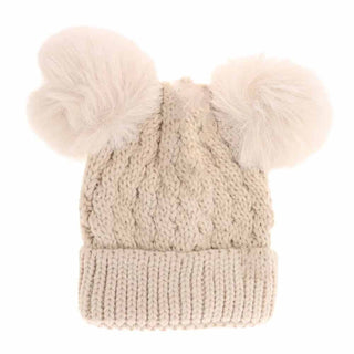 KIDS Cable Knit Double Matching Pom C.C Beanie