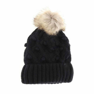 KIDS Bobble Knit Faux Fur Pom C.C Beanie