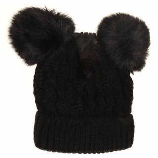 KIDS Cable Knit Double Matching Pom C.C Beanie