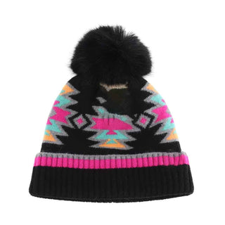 KIDS Southwestern Faux Fur Pom C.C Beanie