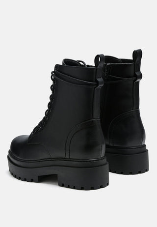 Black Lug Sole Biker Boots