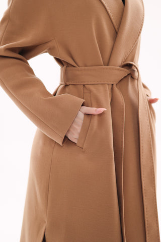 Cambridge Comfort Classic Wraparound Wool Blend Overcoat in Camel