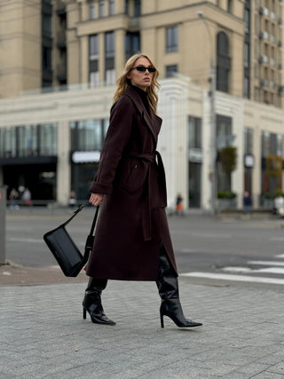 Emily Classic Wool Blend Overcoat in Rich Chocolate