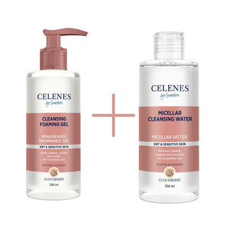 Celenes by Sweden Cloudberry Cleasing Foaming Gel 250 ml / 8.5 fl oz & Micellar Cleasing Water 250 ml / 8.5 fl oz Chivela