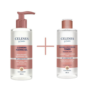 Celenes by Sweden Cloudberry Cleasing Foaming Gel 250 ml / 8.5 fl oz & Soothing & Moisturizing Toner 200 ml / 6.8 fl oz - By Baano