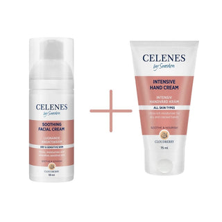 Celenes by Sweden Cloudberry Soothing Facial Cream 50 ml / 1.7 fl oz  & Intensive Hand Cream 75 ml / 2.5 fl oz - By Baano