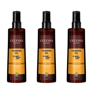 Celenes by Sweden Herbal Tanning Oil Spf 15+ 200 ml / 6.8 fl oz -3 Pack - By Baano