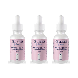 Celenes by Sweden Rena AHA 10% + BHA 2% + Arctic Chaga Mushroom + Lactic 30 ml-3 Pack Chivela