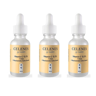 Celenes by Sweden Rena Vitamin C 12.5% + Oats + Niacinamide Active Serum 30 ml -3 Pack Chivela