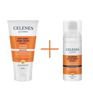 Celenes by Sweden Sea Buckthorn Balancing Facial Cream 50 ml / 1.7 fl oz & Anti-Aging Hand Cream 75 ml / 2.5 fl oz - By Baano