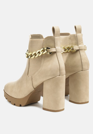 Chain Strap High Heeled Chelsea Boots