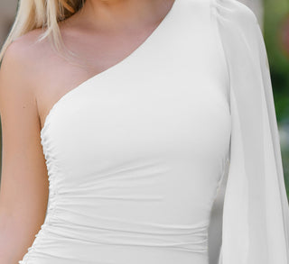 Size XS, Clara One Sleeve Mini Dress -  White - FINAL SALE - By Baano