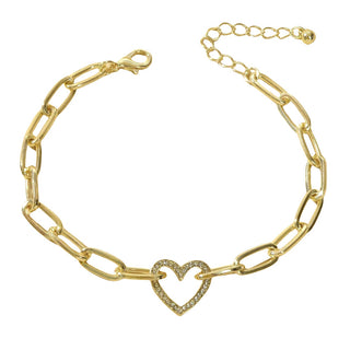 18K Gold Paper Clip Heart Bracelet