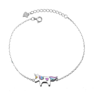 14K White Gold plated Unicorn Charm Bracelet with Crystals