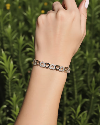 14K Gold Hearts Bangle Adjustable Bracelet with crystals from Swarovski