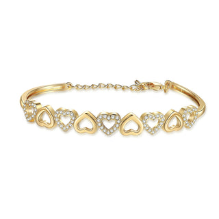 14K Gold Hearts Bangle Adjustable Bracelet with crystals from Swarovski