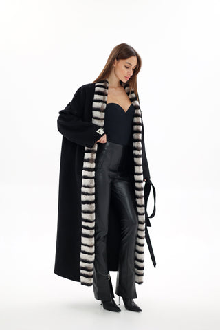 Genuine French Orylag Fur Italian Cashmere Wool Coat