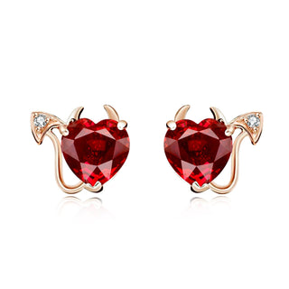 18K Rose Gold and Ruby Stud Devil Earrings