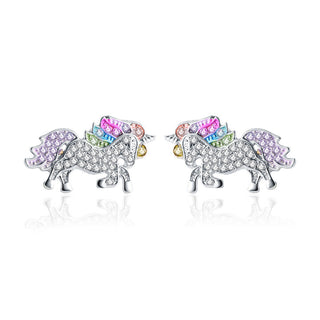 18K White Gold Multi-Colored Unicorn Stud Earrings with crystals from Swarovski