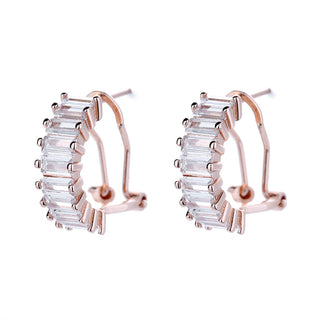 14K Rose over Sterling Silver Baguette Cut Swarovski Huggie Earrings