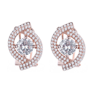 14K Rose Gold and 14K White Gold Two Row Halo Omega Backing Earrings