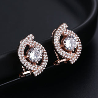 14K Rose Gold and 14K White Gold Two Row Halo Omega Backing Earrings