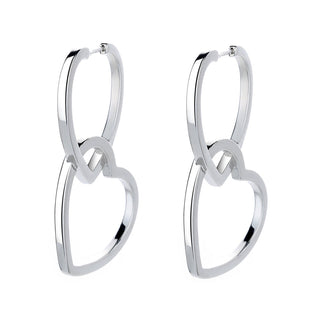 14K Gold and Sterling Silver Double Heart Drop Earrings