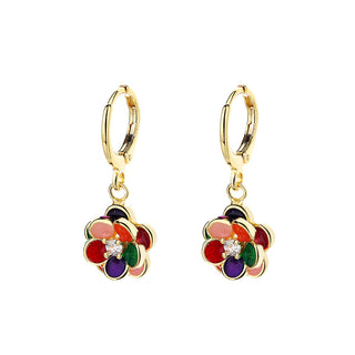 14K Preciosa Crystal Gold-Plated Floral Leverback Drop Earrings