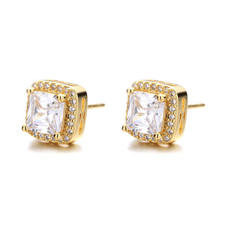 14K Gold over Sterling Silver Simulated Diamond Halo Stud Earrings