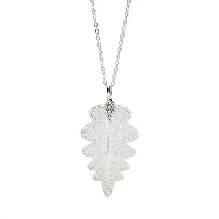 18K Gold and White Gold 24" Handmade Natural Oak Leaf Pendant Necklace