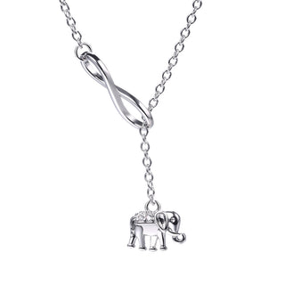 18K White Gold Infinity Elephant Lariat Pendant Necklace