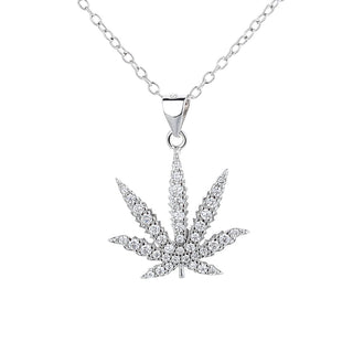 18K White Gold Leaf Hemp Necklace with crystals