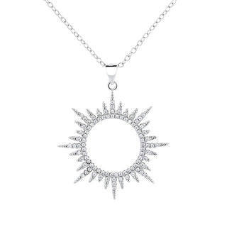 14K Gold and Sterling Silver Sunburst Pendant Necklace with crystals