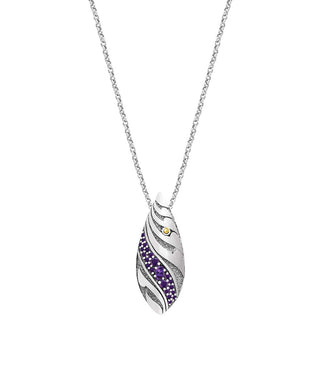 18K White Gold Bali Filigree Artisan Oval Drop Pendant Necklace with Amethyst