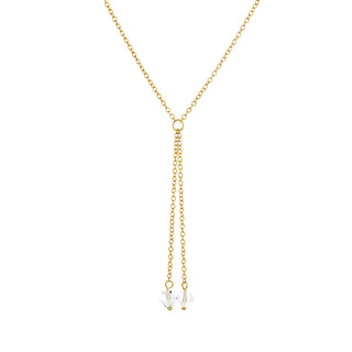 14K Gold and White Gold Double Strand Lariat Pendant Necklace with Crystals