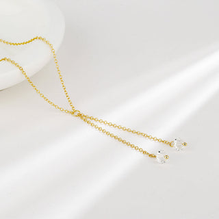 14K Gold and White Gold Double Strand Lariat Pendant Necklace with Crystals