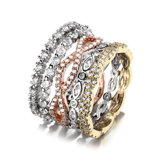 14K Gold Five-Piece Stack Pavé Band Set with Crystals