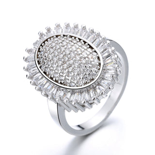 14K Gold-Plated And Sterling Silver Oval Starburst Ring with Crystals