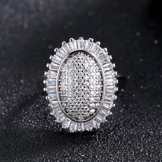 14K Gold-Plated And Sterling Silver Oval Starburst Ring with Crystals