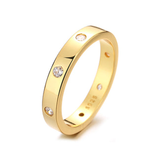 14K Gold thick Band Ring with crystals