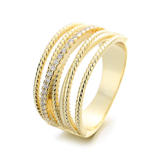 14k Gold Seven Row Twist Ring with Crystals